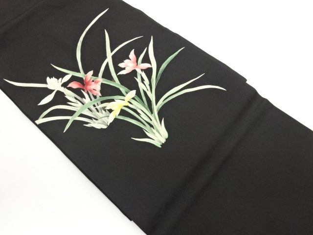 塩瀬金彩　手描き杜若模様名古屋帯